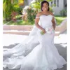 Plus Size Crystal Off the Shoulder Mermaid Wedding Dresses Bridal Gowns Vintage Tulle Lace Appliques Country Africa Vestido De Nov206S