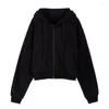 Women's Hoodies Autumn Spring Zip Up Pockets Slim Crop Top Women Jacket Female Clothes Drawstring White Sexy Hoody Cotton Coats