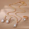 Pendant Necklaces Luxury Fashion Fine Oval Claw Chain Set Crystal Necklace Earrings Ring Wholesale Three-piece Wedding Jewelry