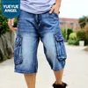 Jeans pour hommes Marque Hommes Grande Taille Lâche Baggy Court Pour Hommes Hip Hop Denim Pantalon Rock Bleu Poche Pantalon Cargo Droit Man1222t