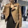 Women's Leather Spring Women Slim Short Faux PU Jacket Coat Black Beige Brown Korean Lapel Long Sleeve Female Biker Streetwear