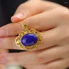 Hängen Ancient Gold Craft Classical Lapis Lazuli Halsband Högkänsla Elegant Simple Hollow Crystal Dark Blue Pendant Fashion Jewelry