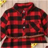 Girls Dresses Baby Girl Red Buffalo Check Dress Newborn Toddler Princess Plaid Shirt With Belt Outfits Kids Drop Delivery Maternity Cl Dhxzp