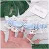 Jarretières De Mariée Jarretières De Mariée Charme Dentelle Jarretière De Mariage Douche Bleu Ciel Ivoire Sexy Souvenir Floral Strass Arc Femmes Ladie Dhgnv