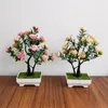 Decorative Flowers 16Heads Artificial Rose Flower Tree White Champage Pink Bonsai With Pot Fake Tabletop Ornaments Decor For Home