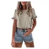 Blouses Femmes Été Volants Plaine O-Cou Femmes Blouse 2023 Couleur Unie Chemise À Manches Courtes Coupe Ample Tee Bureau Lady Tops Pull Blusa