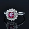 Cluster Ringe S925 Prinzessin Rote Blume Edelstein Verlobung Party Damen Ring Modeschmuck Exquisite Dekoration Freundin