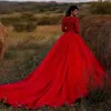 Dubal Lace Retro Evening Dresses Bead Red Long Sleeves Saudi Arabic Prom Gowns Moroccan Marriage Outfits