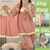 Kvinnors sömnkläder M -5XL Sleepwear Woman 3 -Stycke Set Overdimensionerade pyjamas Kvinnor Bomull Summer Plus Size STORCH STORT SLEEVE PAJAMAS LADY L230918