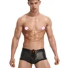 3 colores Moda Low Rise Hombres Boxer Shorts Tight Faux Leather Shorts Cordón Elástico Cintura Briefs Sexy Metallic Night Clubwear251B