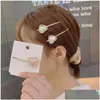 Hårtillbehör klipp Barrettes Sydkorea Dongdaemun Pearl Love Hairpin Girl Side Liu Seaside Clip Simple Metal Duckbill With Gem D DHY41