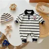 Macacão cavalheiro bebê menino roupas chapéu conjunto de algodão urso listra casual nascidos infantil macacão crianças roupas 3 18mês 230918