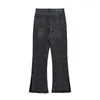 High Street Trendy Brand Patchwork Plaid Design Vibe Style Micro Horn Bordo ruvido Jeans casualjasf