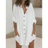 Women's Polos 2023 Cotton And Linen Buttoned Mid-length Short-sleeved Loose Shirt Ladies Tops Camisas Shirts Fit