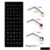 Nose Rings Studs 60 Pcs Boxed L-Shape Stud Set With Crystal Body Piercing Gun Kit Fake Ring Stainless-Steel Needle Hoop Pack Jewelry D Dhxtu