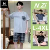 Kvinnors sömnkläder L-4XL plus storlek Pyjamas Men Summer Casual Cotton Pyjamas Kort ärm Nattkläder Male Suit Baju Tidur Set Sleepwear Man L230918