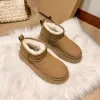 2024 Fashion Australia Klassieke ultra mini platformlaarzen Tazz Suede slipper dames snowboots designer pantoffels kastanje Houtskoolbruin Schapenvacht Shearling laarsjes