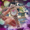 luxury women small diamonds ring dial watch 32mm two pins design fine stainless steel belt clock Relogio Feminino Lady Quartz Chain Bracelet Wristwatch Mother's Gift