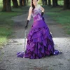 Purple Wedding Dress Gothic Tiered Skirts Court Train Mermaid Gown Colorful Wedding Dresses273N