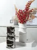 Vases Art Argent Plaqué Géométrique Vase En Céramique Salon Fleur Arrangement Table Basse Modèle Maison Ornement Ameublement
