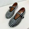 Designer Ladies Flat Casual Shoes Round Toe Slip on Genuine Leather Elegant Balet Shoes Luxury Brand Crystal Diamonds Wedding Mules Female Loafers Shoe Size 35-42