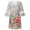 Casual Kleider Frauen Böhmischen Blumen Kleid Sommer Drei Viertel Hülse Spitze Trim V-ausschnitt Mini Dame Elegante Party Strand Vestidos