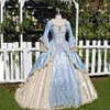 Vintage Ball Gown Victorian Dress Medieval Gothid Bridal Gown Champagne Light Sky Blue Long Bell Sleeves Appliques Scoop Neck Cust181Z