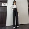 Pantalones para mujer 2023 Versión coreana de verano Colgando Royal Sister Fan Pierna ancha Versátil Moda Correa de cintura alta