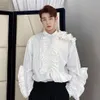 Männlich Japan Modenschau Vintage Lose Hemden Männer Spitze Seite Splice Langarm Casual Weiß Schwarz Bühne Kleidung Men's203t