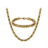 Punk Rock Locomotive Chain Men's Gold Rope Stainless Steel Byzantine Necklace and Bracelet Bangle fashion jewelry239w