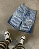 Мужские джинсы в американском стиле High Street, рваные короткие мужские Y2k Goth Harajuku, модные свободные прямые повседневные брюки пять четвертей