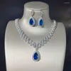 Ketting Oorbellen Set Waterdruppel Zirkoon Earnail Bruid Alle diamanten sieraden Avondjurk Banket