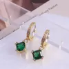 Dangle Earrings European And American Fashion Trend Geometric Square Gem Purple Green Ring Ear Buckle Female