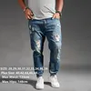 Mäns jeans rippade för män blå svart denim herr jean homme harem hip hop plus size byxor 44 46 48 uomo mode jogger pa2023