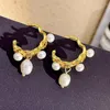 Baumelnde Ohrringe Französischer Barock Elegante Perle Damen Einzigartiges Design Goldfarbe Hängendes Temperament Hoop Weiblicher Schmuck