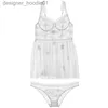 Sexy Set Sexy white women's perspective sleepwear mesh hot sleep dress shorts temptation strap nightdress winter ML Q0818 L230918