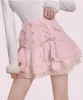 Röcke Japanischer Kawaii Lolita Verband Bogen Strick Minirock Frauen Winter Weiß Rosa Spitze Süße A-Linie Hohe Taille Koreanische Y2k