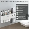 Toothbrush Holders Toothbrush Holder Wall Mounted Automatic Toothpaste Dispenser Squeezer Kit Magnetic Toothbrush Holder for Bathroom and Vanity 230918