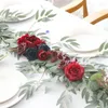 Dekorativa blommor retro eukalyptus pil lämnar vinstockar konstgjorda rose girland bröllop båge bakgrund dörrbanor bord jul hem dekor