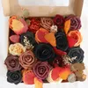 Dekorative Blumen für Halloween, künstliche und grüne Kombinationsbox-Set, orangefarbene schwarze Rosen, Hochzeitsfeier-Dekoration