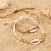 1pc 패션 쉘 비드 브레이슬릿 Boho Vintage Cowrie Gold Color Seashell 수제 조절 가능한 팔찌 해변 보석류 214J