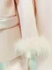 Kvinnors tvåbitar byxor Kvinnor byxa kostymer 2023 Autumn Fashion Real Ostrich Feather Single Button Sacka Jacka Ankle-Length Pieces