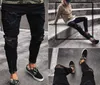 Mäns jeans svarta rockbyxor tätt monterande dragkedja tvättade byxor jeans hip hop casual fötter byxor för män l230918