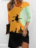 Abiti casual di base Autunno Donna Halloween Abito a maniche lunghe Moda Gonna al ginocchio Girocollo Gonna MIDI Inverno Donna Nuovo design Abito stampato L230918