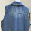 Gilet da donna coreano vintage blu tasca denim gilet da donna casual cowboy giacca senza maniche jeans corti larghi da studente femminile