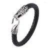 Charmarmband design svart brun läder flätade armband män gåva s.steel växel lås djur punk smycken manlig armband sp0389