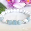 MG1091 Pulsera de aguamarina de grado superior para mujer, cristales curativos, pulsera de Mala de yoga, piedras preciosas naturales de howlita, pulsera de equilibrio de oído 319M