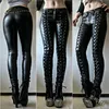 Calças femininas 2023 mulheres cor sólida festival clubwear zíper lace-up couro falso skinny sexy leggings calças de emagrecimento t651