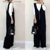 Kvinnors jumpsuits Rompers Migo-Ms.New 3 Färger Japansk stil Cotton Loose Casual dragkedja Rem ett stycke bredbensbyxor Slimmande Draping Jumpsuit L230918