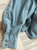 Blouses pour femmes Rowling Mirror Chic élégant col à volants Denim coton chemise femmes à manches longues bouton Vintage bureau dame